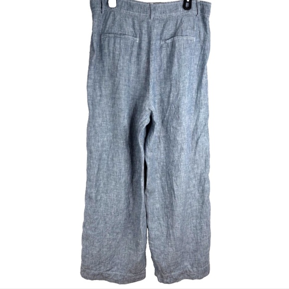 Everlane Linen Way-High Drape Pant 14 Wide Leg Pleated Blue Pinstripe Chambray - Picture 6 of 16